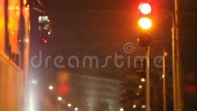 夜间城市，红绿灯，在红绿灯处停车，关门